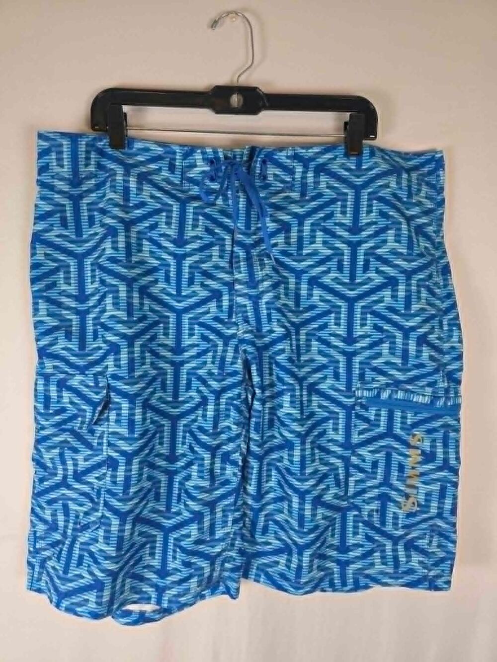Simms SolarFlex Board Shorts Blue Geometric Print Swim Trunks Men's Size 38